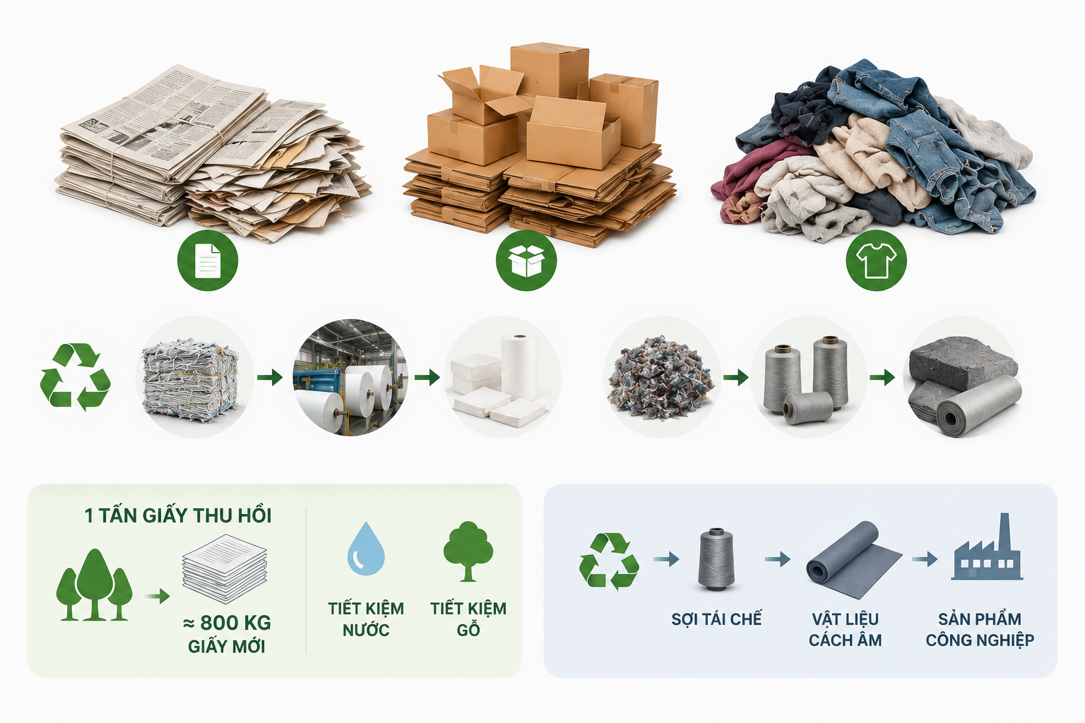 Phế liệu giấy, carton và vải vóc